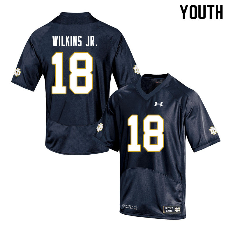 Youth #18 Joe Wilkins Jr. Notre Dame Fighting Irish College Football Jerseys Sale-Navy
